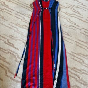 Charlie Jade 100% Silk Vintage Maxi Dress in Red, Blue, and Black